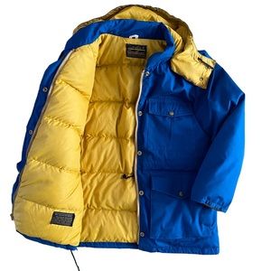 Eddie Bauer 90s Goose Down Vintage Parka Medium Royal Blue Coat Hood Puffer